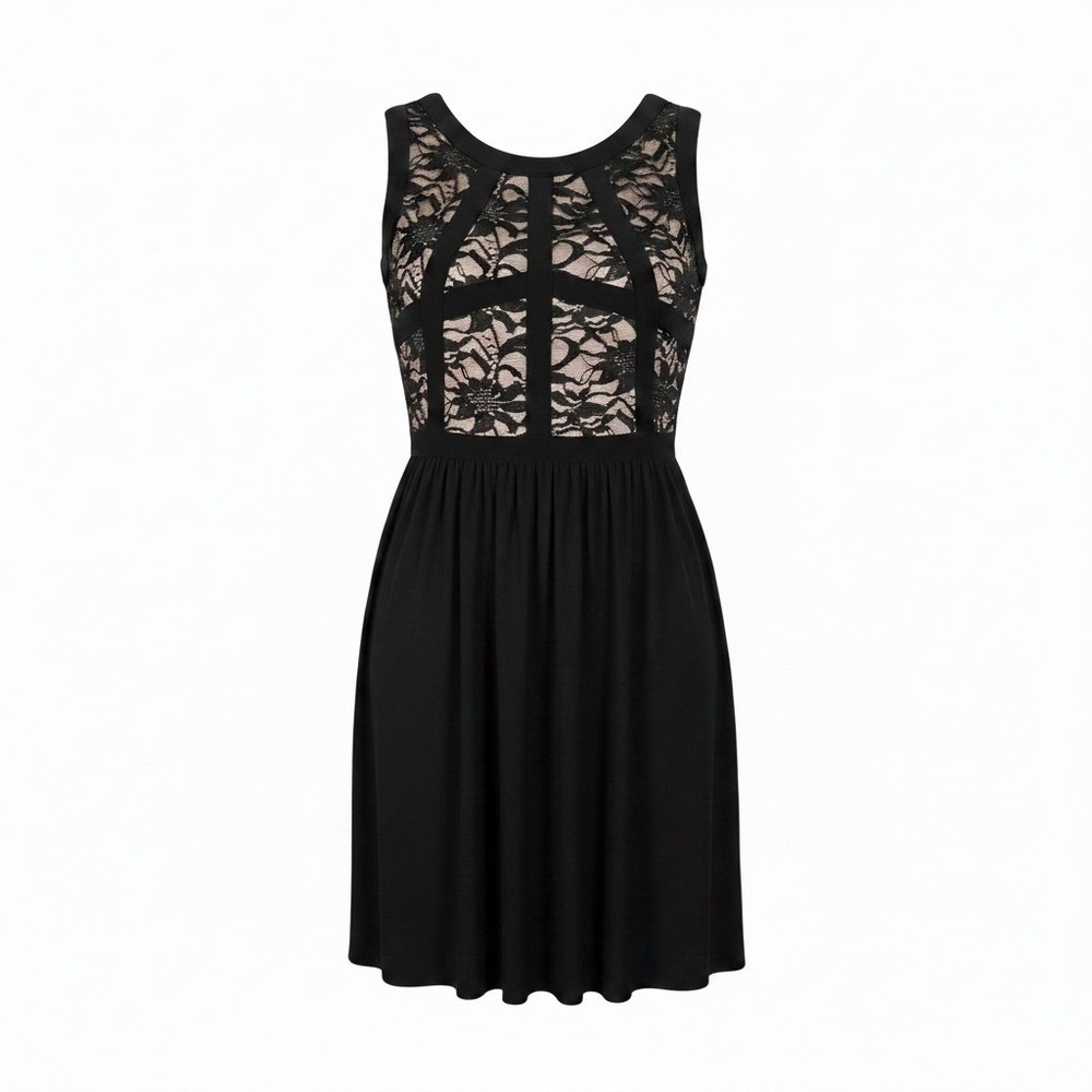 R&M Richards 10 Black Nude Lace Fit Flare Cocktail Dress Sleeveless Dark Fairy